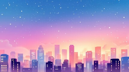 Naklejka premium City skyline at dusk under a star - filled sky