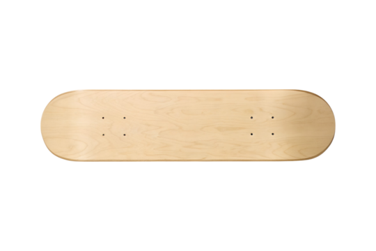 Overhead View of a Bare Wooden Skateboard Deck Ready for Customization