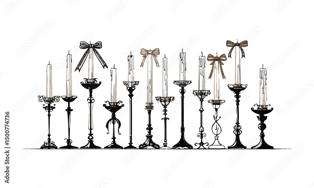 Fototapete modern vector illustration featuring a collection of elegant candle holders, easily editable and sca