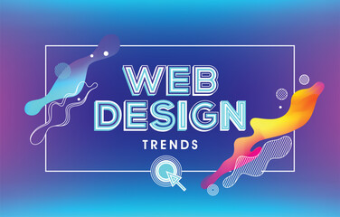 Web design trends concept in fluid holographic style. Trendy concept with holographic gradients and geometric shape.
