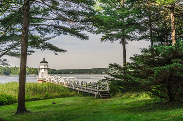 Doubling Point Light, lighthouse located on the Kennebec River in Arrowsic, Maine, New England, USA, North America