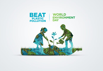 #BeatPlasticPollution, World Environment day concept 2025 3d tree background. 