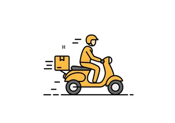 Yellow delivery scooter with driver and package illustration on a white background vector image