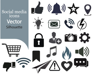 Social media icons vector silhouette collection set