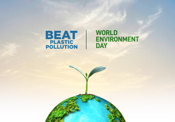 #BeatPlasticPollution, World Environment day concept 2025 3d tree background. 