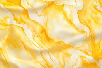 Abstract image of flowing, swirling yellow and white paint creating a marbled effect on a subtly textured surface, resembling fabric or liquid