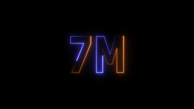 7 Millions Glowing neon line Letter Icon Animation. 7M followers and subscribers on black background 4K Video.