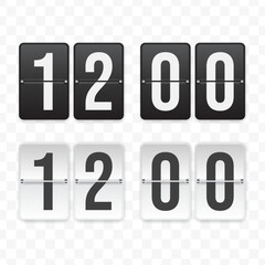 Vector illustration of a flip clock icon sign and symbol  twelve o'clock. Black and white colored icons for website design .Simple design