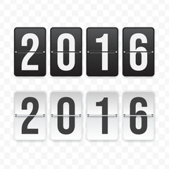 Vector illustration of a flip clock icon sign and symbol  2016. Black and white colored icons for website design .Simple design