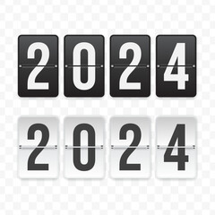 Vector illustration of a flip clock icon sign and symbol  2024. Black and white colored icons for website design .Simple design