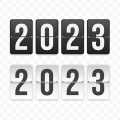 Vector illustration of a flip clock icon sign and symbol  2023. Black and white colored icons for website design .Simple design