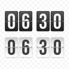 Vector illustration of a flip clock icon sign and symbol  half past six. Black and white colored icons for website design .Simple design