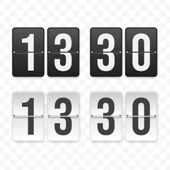 Vector illustration of a flip clock icon sign and symbol  half past thirteen. Black and white colored icons for website design .Simple design