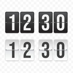 Vector illustration of a flip clock icon sign and symbol  half past twelve. Black and white colored icons for website design .Simple design