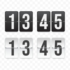 Vector illustration of a flip clock icon sign and symbol  quarter to fourteen. Black and white colored icons for website design .Simple design