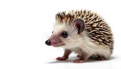 Obraz premium Close-up of a single hedgehog, isolated on a bright white backdrop, graphic, animal photography, macro