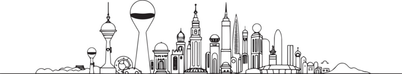Futuristic cityscape. Hand drawn vector illustration	