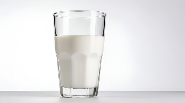Fresh milk served in a clear glass presented cleanly and purely isolated on a white background