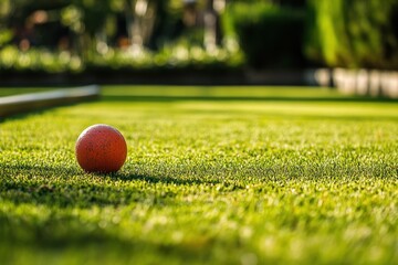 Naklejka premium Orange ball on grassy lawn