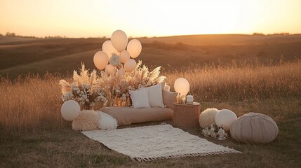 Sunset Picnic with Tuscany Field.