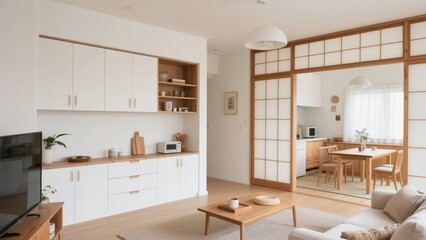 Modern Minimalist Apartment with Open Layout and Japanese Sliding Doors