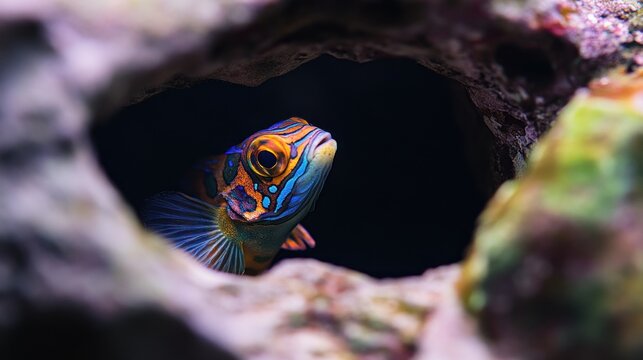 Vibrant fish in a coral cave