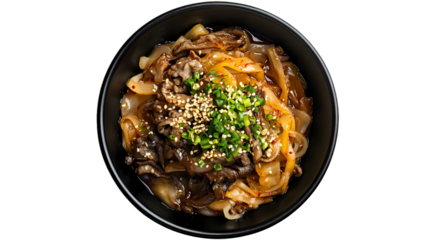 Delicious Asian Noodles Beef  Kimchi isolated on transparent background