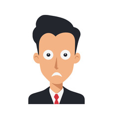 businessman cartoon character with amazed face, person is suit with amazed face simple sign, vector illustration of a person with scared/sad face