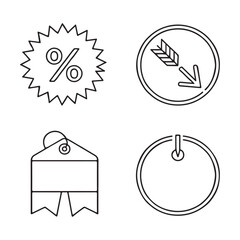 Sale Badge and Discount Label Icons Set. Simple black line icons for discount, download, and sale.
