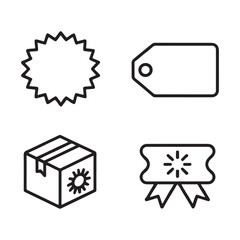 New Arrival Badge and Label Icons Set. Simple Line Icons Representing Quality, Packaging, and Branding
