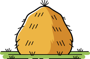Cartoon Haystack Vector Illustration – Flat Colorful Farm Straw Pile Icon on Grass for Agriculture and Harvest Design