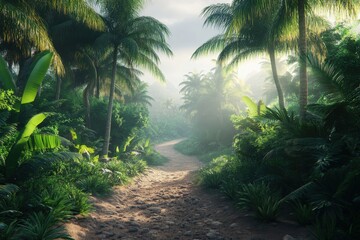 Obraz premium Path through a lush tropical landscape