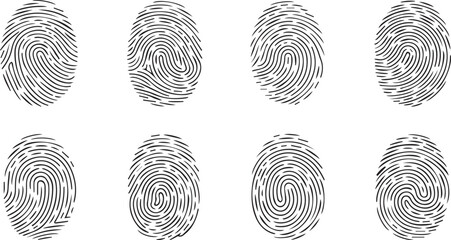 Eight fingerprint patterns black and white design
