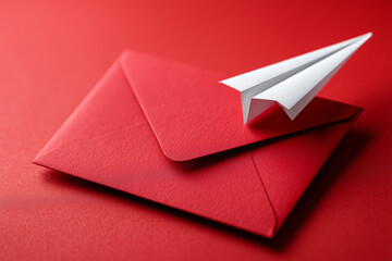  E-mail concept with paper plane and red envelope