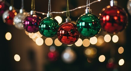 Photo Of Christmas Ornaments With Lights And A Blurred Background