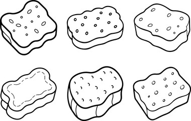 Set of  sponge outline vector illustration, coloring book page line art