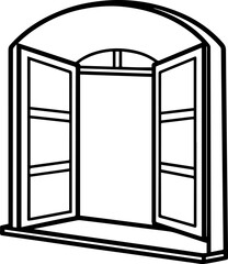 window line art, black outline, vector and illustration, coloring book pag