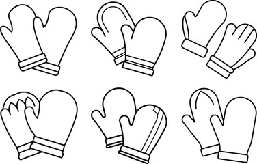 Obraz premium Set of glove outline vector illustration, coloring book page line art
