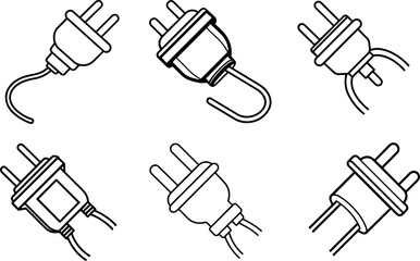 Fototapeta premium Set of electric plug line art, black outline, vector and illustration, coloring book pag