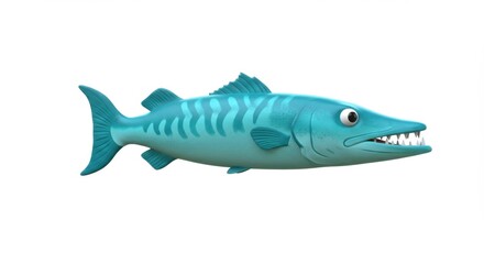 Fototapeta premium A Cartoon Barracuda Fish 3D Render Illustration Smiling Ocean Aquatic Animal