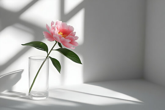 Pink Peony Flower in Glass Vase Illustration