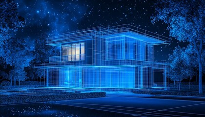 Modern house design, night vision