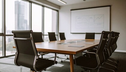 Modern Conference Room Design  Spacious Office Meeting Space with Large Windows and Whiteboard