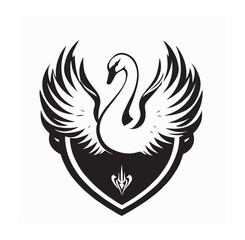 Unique Elegant Swan Logo Shield Stock Vector Isolated on white background.