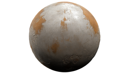 Round, pale orange-tan planet, textured surface, light gray patches