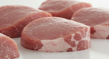 Photo of Fresh Raw Pork Meat Cuts on White Background