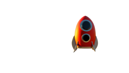 Red cartoon rocket ship against black background
