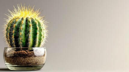Minimalist pure color background with a single potted cactus as the focal point in a studio-shot product mockup, offering high resolution and copy space for clean, modern product photography.