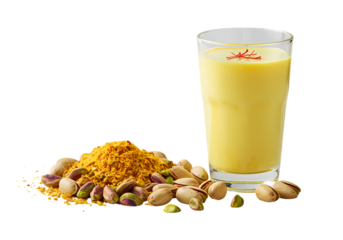 Delicious Mango Lassi Recipe Creamy Sweet Pistachio  Saffron Indian Drink isolated on transparent background