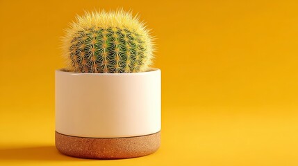 High-resolution studio product mockup of a potted cactus on a minimalist pure color background, featuring copy space for seamless integration into advertising or promotional designs.